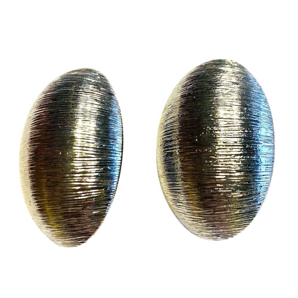 Vintage Clip On Earrings Chunky Silvertone Textured Domed Ovals Runway Jewelry